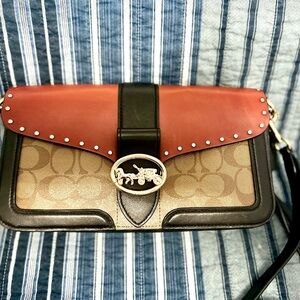 Coach Red and Brown Crossbody Bag with Signature Style